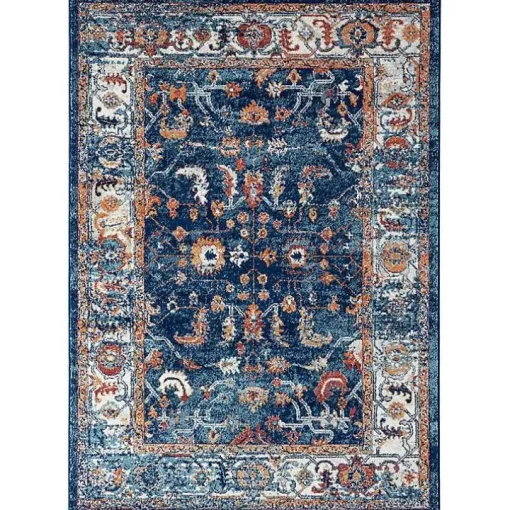 Navy and Orange Bordered Area Rug, 4x6