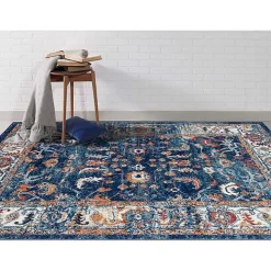 Navy and Orange Bordered Area Rug, 4x6