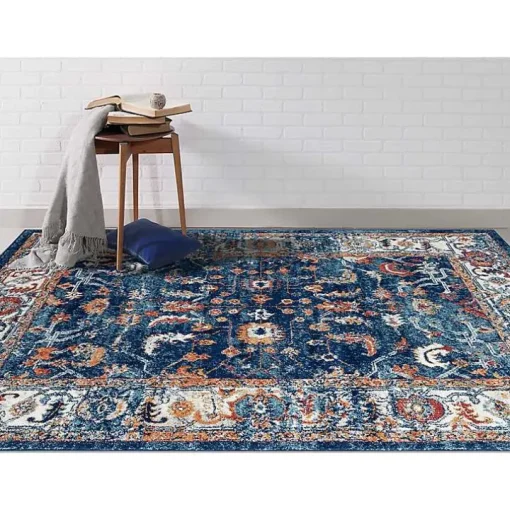 Navy and Orange Bordered Area Rug, 4x6