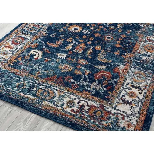 Navy and Orange Bordered Area Rug, 4x6