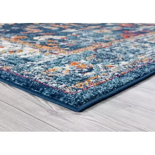 Navy and Orange Bordered Area Rug, 4x6