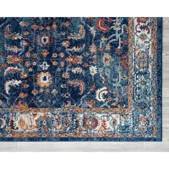Navy and Orange Bordered Area Rug, 4x6