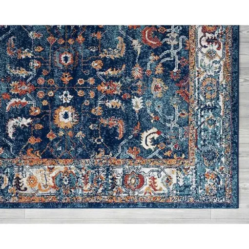 Navy and Orange Bordered Area Rug, 4x6