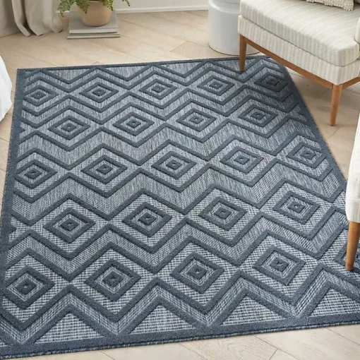 Navy Blue Diamond Indoor/Outdoor Area Rug, 4x6