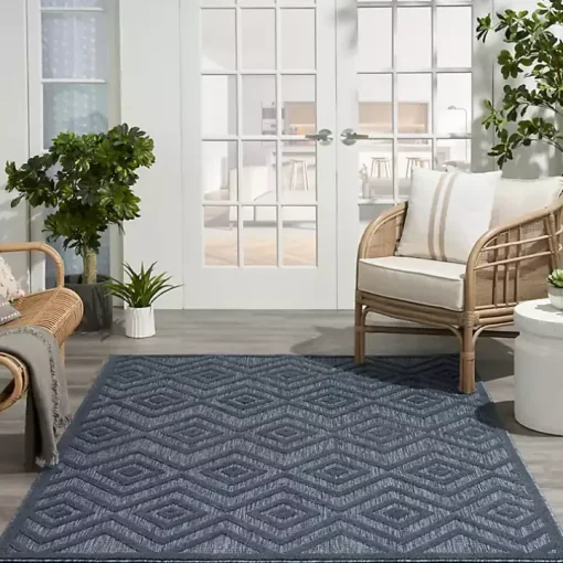 Navy Blue Diamond Indoor/Outdoor Area Rug, 4x6