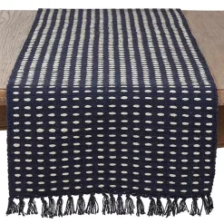 Navy Blue Tasseled Woven Dash Table Runner