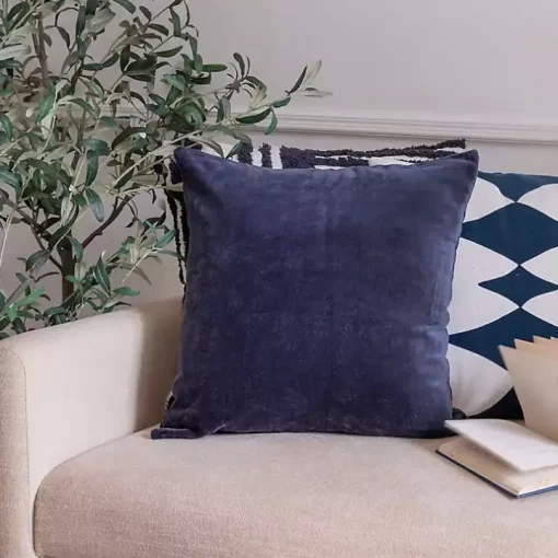 Navy Blue Velvet Handmade Throw Pillow
