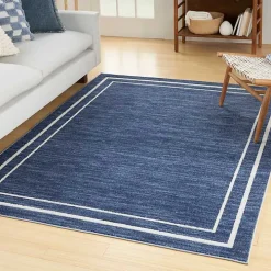 Navy Bordered Indoor/Outdoor Area Rug, 5x7