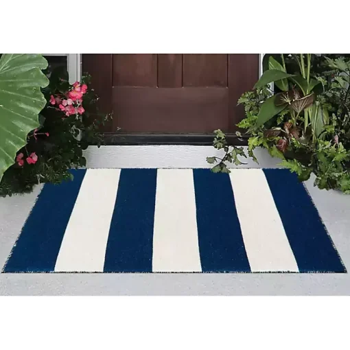 Navy Cabana Stripe Indoor/Outdoor Scatter Rug