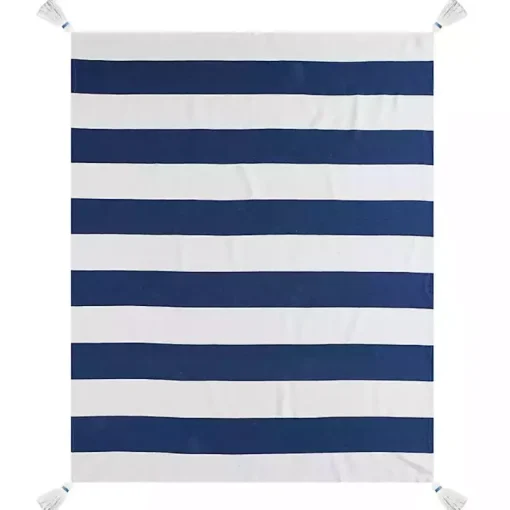 Navy Cabana Stripe Tassel Throw