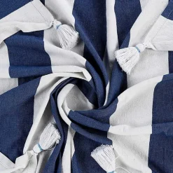 Navy Cabana Stripe Tassel Throw