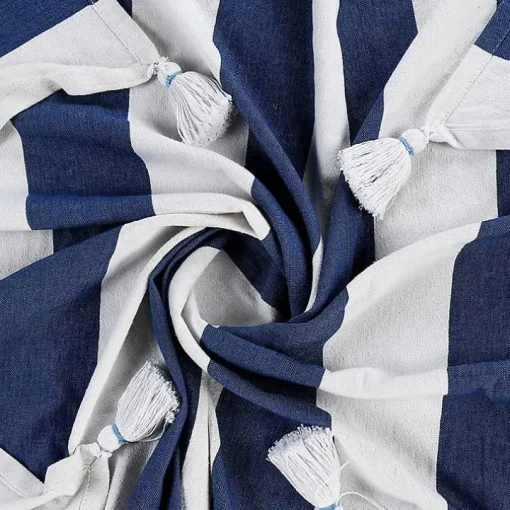 Navy Cabana Stripe Tassel Throw