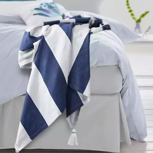 Navy Cabana Stripe Tassel Throw