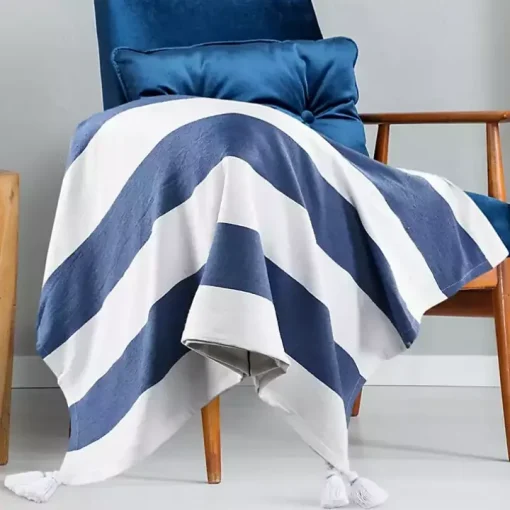 Navy Cabana Stripe Tassel Throw