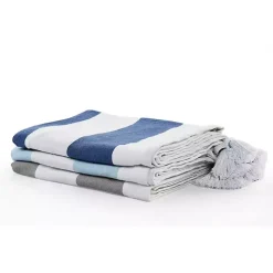Navy Cabana Stripe Tassel Throw