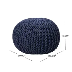 Navy Chain Knitted Round Pouf