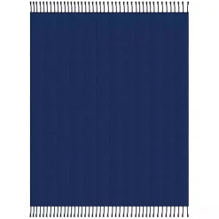 Navy Checkered Weave Fringe Throw