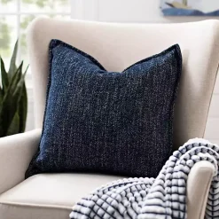 Navy Chenille Texture Flange Pillow, 22 in.
