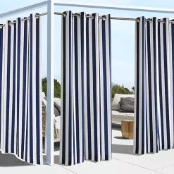 Navy Coastal Stripe Outdoor Curtain Panel, 96 in.