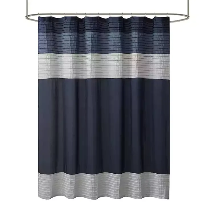 Navy Colorblock Silky Shower Curtain