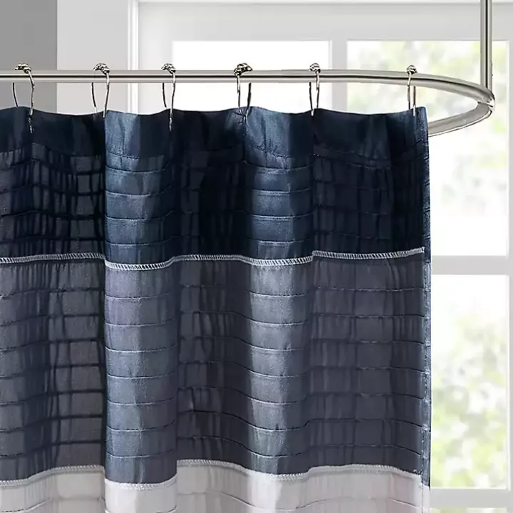 Navy Colorblock Silky Shower Curtain