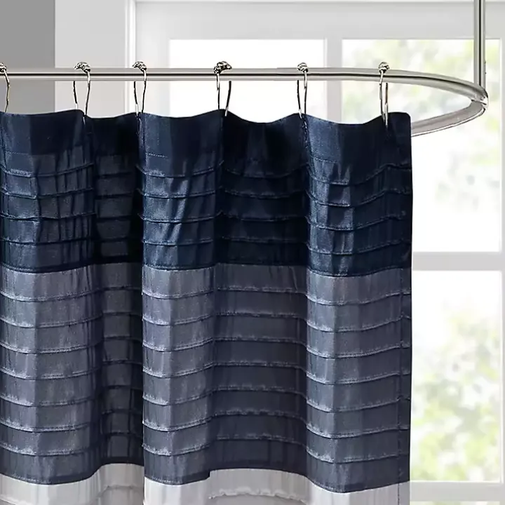 Navy Colorblock Silky Shower Curtain