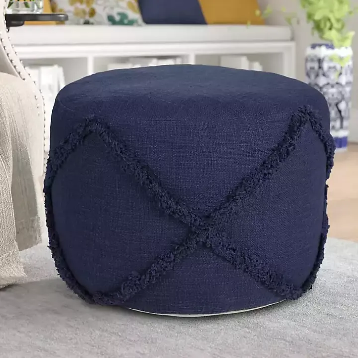 Navy Diamond Tufted Pouf