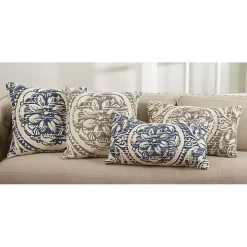 Navy Distressed Floral Lumbar Throw Pillow
