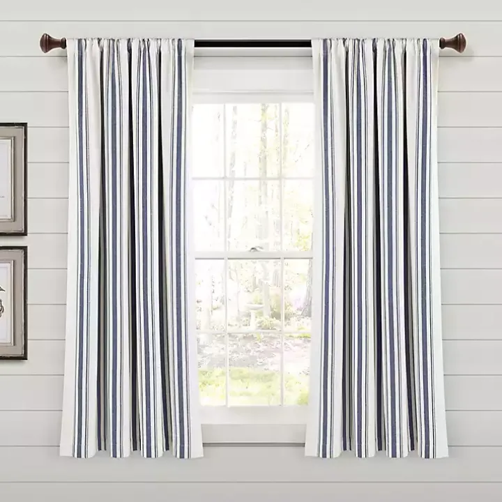 Navy Farmhouse Stripe Curtain Panels, Set of 2