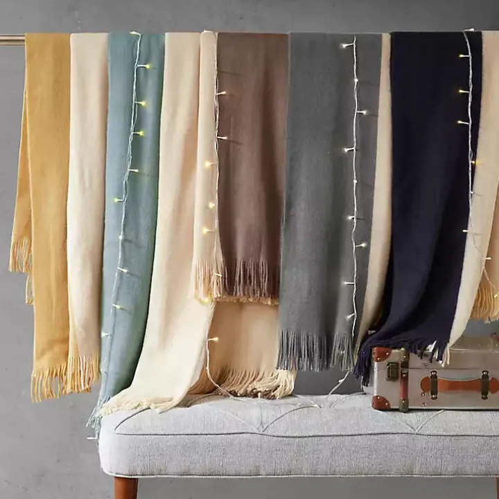 Navy Faux Cashmere Color Block Throw Blanket