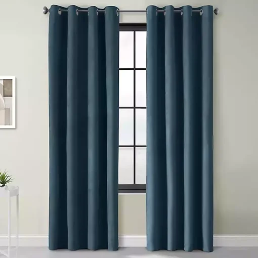 Navy Faux Suede Blackout Curtain Panel, 84 in.
