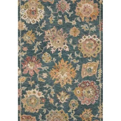 Navy Flora Motif Wool Area Rug, 5x8