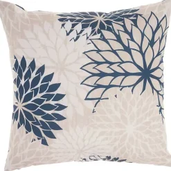 Navy Floral Chevron Outdoor Throw Pillow