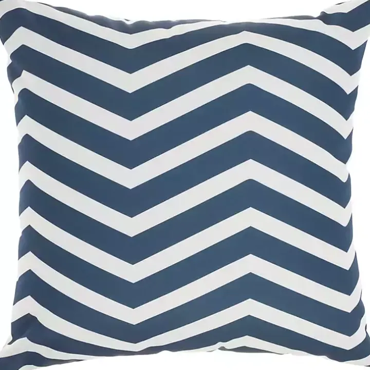 Navy Floral Chevron Outdoor Throw Pillow