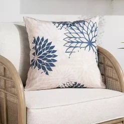 Navy Floral Chevron Outdoor Throw Pillow