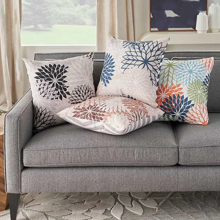 Navy Floral Chevron Outdoor Throw Pillow