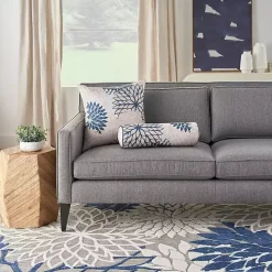 Navy Floral Chevron Outdoor Throw Pillow