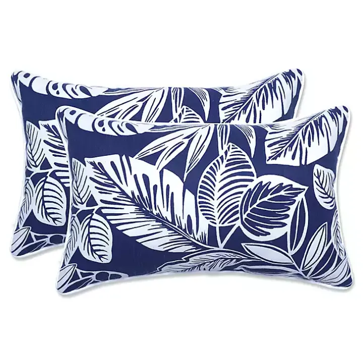 Navy Foliage 2-pc. Outdoor Lumbar Pillows, 18 in.