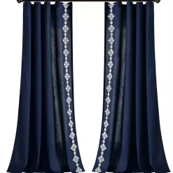Navy Geometric Border Curtain Panel, 84 in.