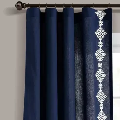 Navy Geometric Border Curtain Panel, 84 in.