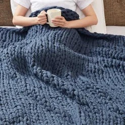 Navy Hand Made Chunky Double Knit Throw Blanket