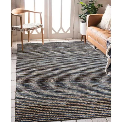 Navy Jute and Wool Woven Area Rug, 5x8