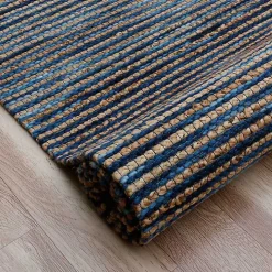 Navy Jute and Wool Woven Area Rug, 5x8