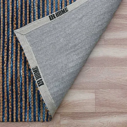 Navy Jute and Wool Woven Area Rug, 5x8