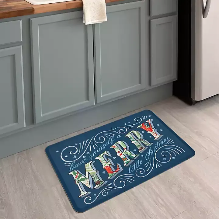 Navy Merry Little Christmas Kitchen Mat