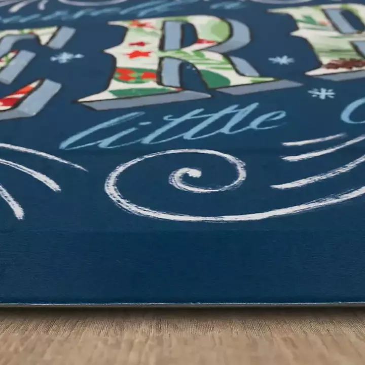 Navy Merry Little Christmas Kitchen Mat