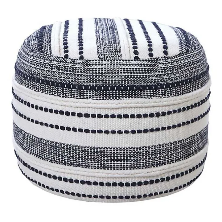 Navy Seaside Textured Stripe Pouf