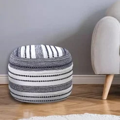 Navy Seaside Textured Stripe Pouf