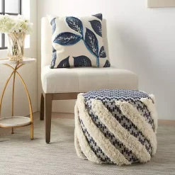 Navy Shag Tufted Diagonal Twist Pouf