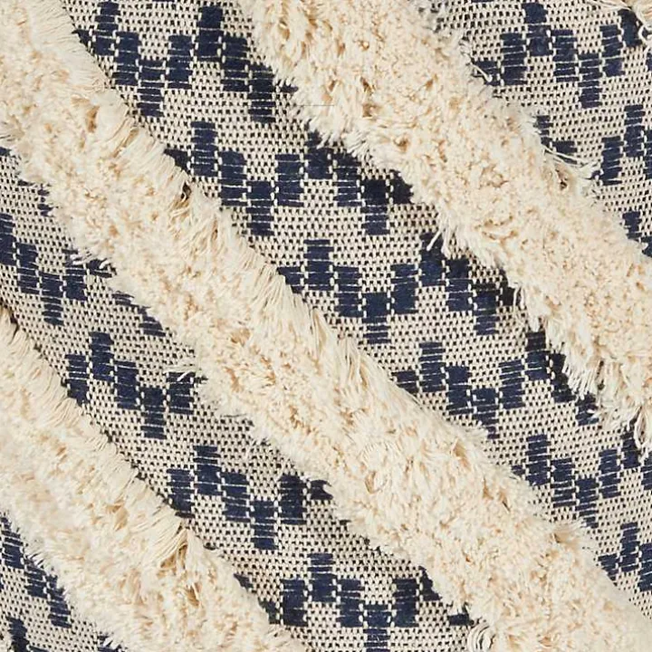 Navy Shag Tufted Diagonal Twist Pouf